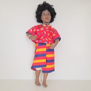 Lenox Porcelian Doll with Red Outfit and Beaded Necklace